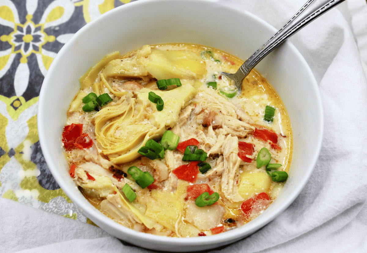 Keto Chicken Bacon Artichoke Soup | The Coconut Mama