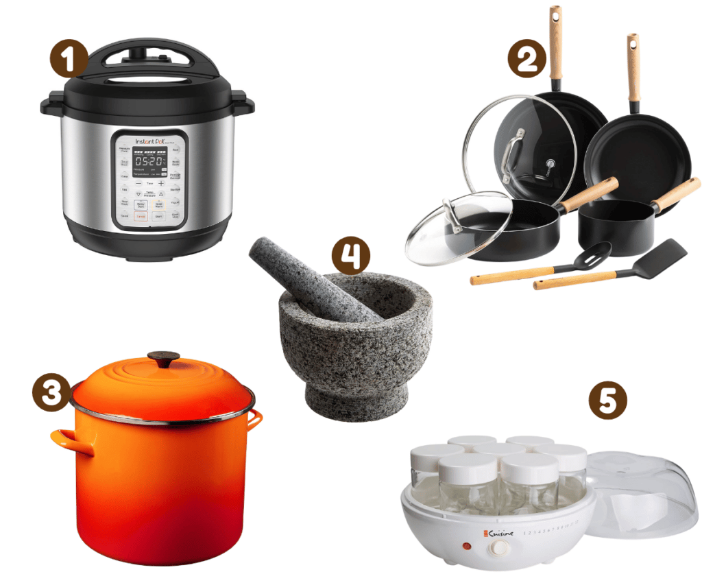 Gift ideas for the cooke, includes images of a yogurt maker and instant pot. 