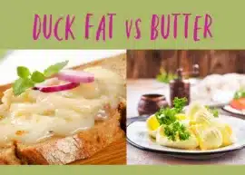 A slice of bread topped with duck fat, purple onion, and parsley. Butter curls on a plate and some parsley stalks on top on a blurry background.