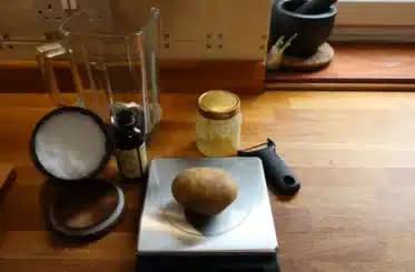 All of the ingredients for potato milk on a plate.