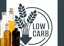 A variety of cooking oil containers pictured against the low-carb icon.