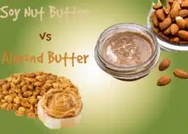 A montage of a mound of soy nuts close to a slice of toast with soy nut butter and a bowl filled with almond butter close to a dish stacked with almonds.