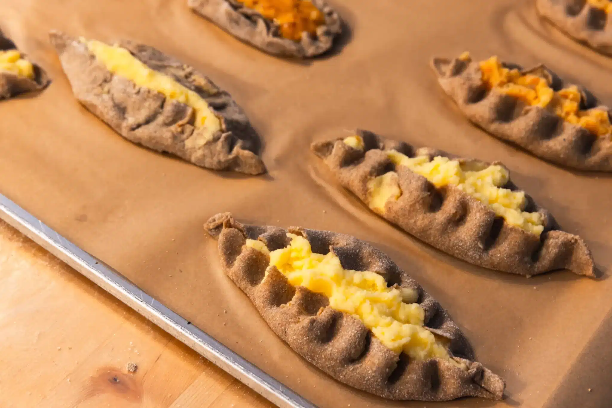 Freshly baked Karelian pasties.