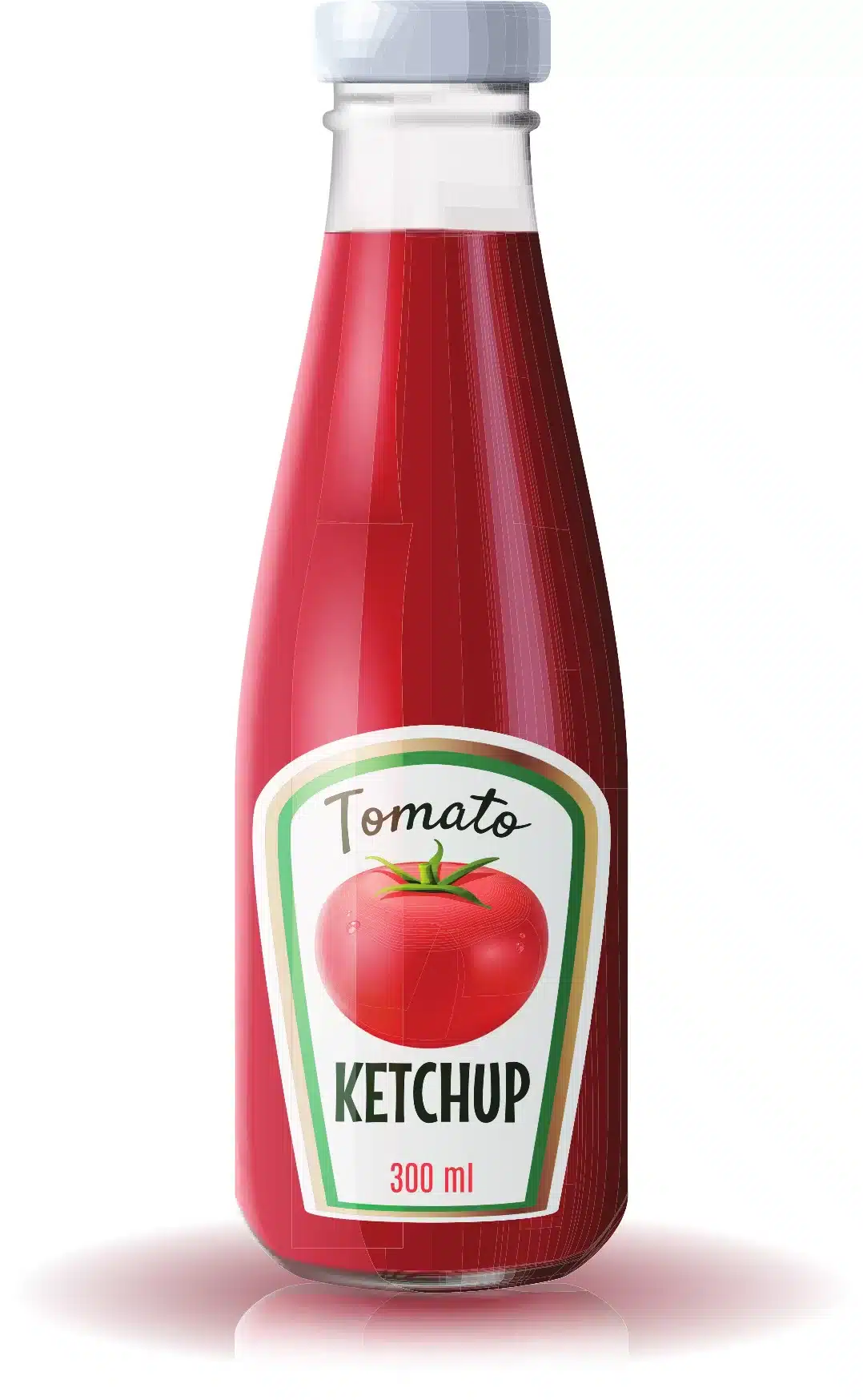 A bottle of ketchup against a plain white backdrop.