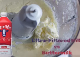 Buttermilk from the liquid left over after churning butter from milk in a food processor and a carton of ultra-filtered milk.