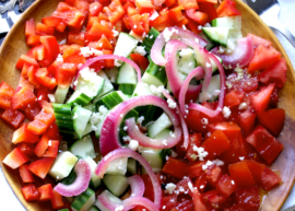 Colorful apple cider vinegar copped vegetable salad