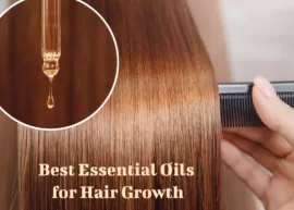 Oil hair treatment for hair growth. A dropper of hair oil and hair with a comb and a hand behind it. The text reads, "Best Hair Oils You Can Buy."