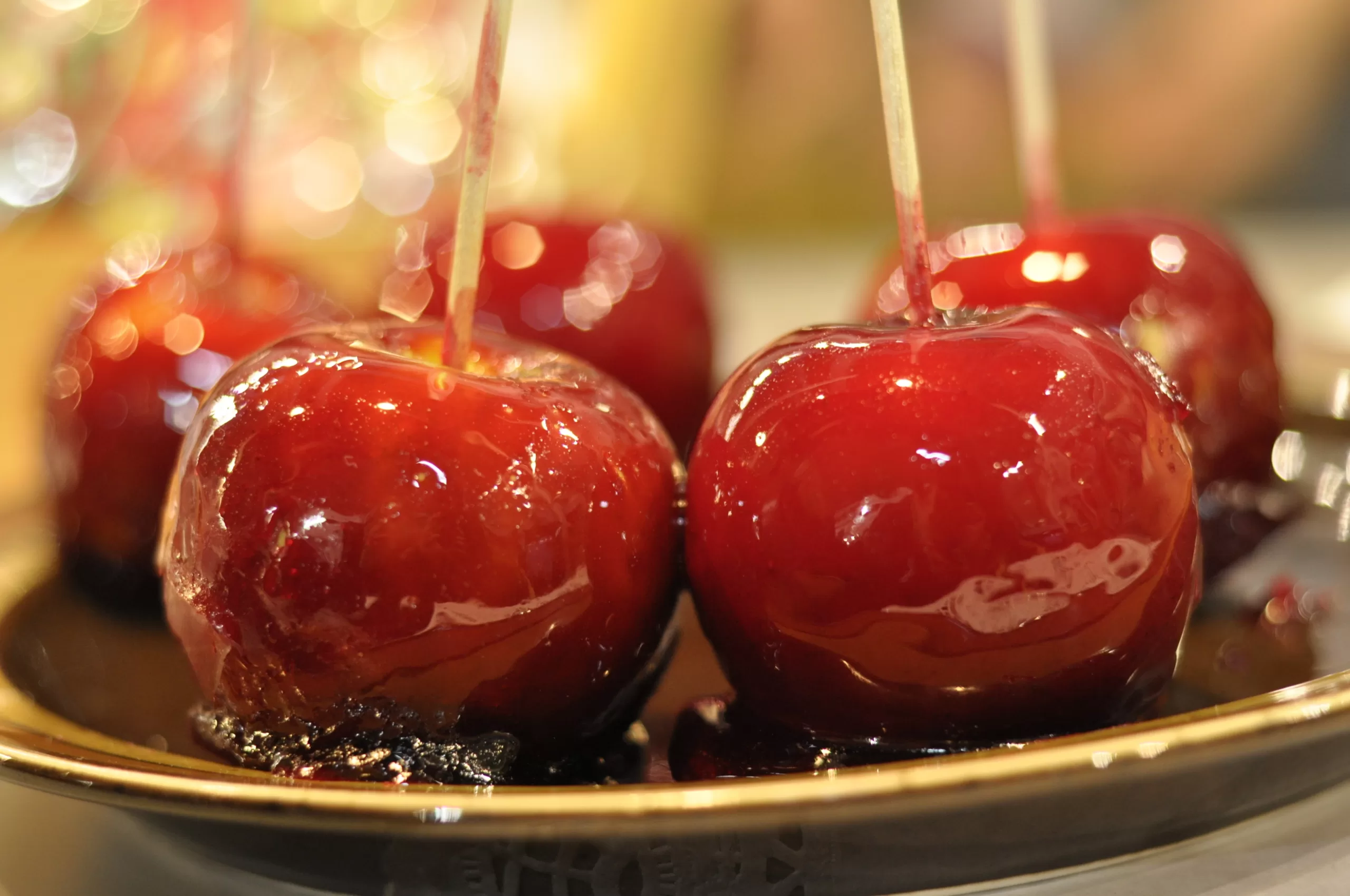 Macro shot of delightful toffee apples. 