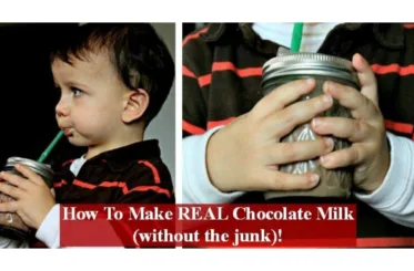 Auren drinking milk with homemade chocolate syrup.