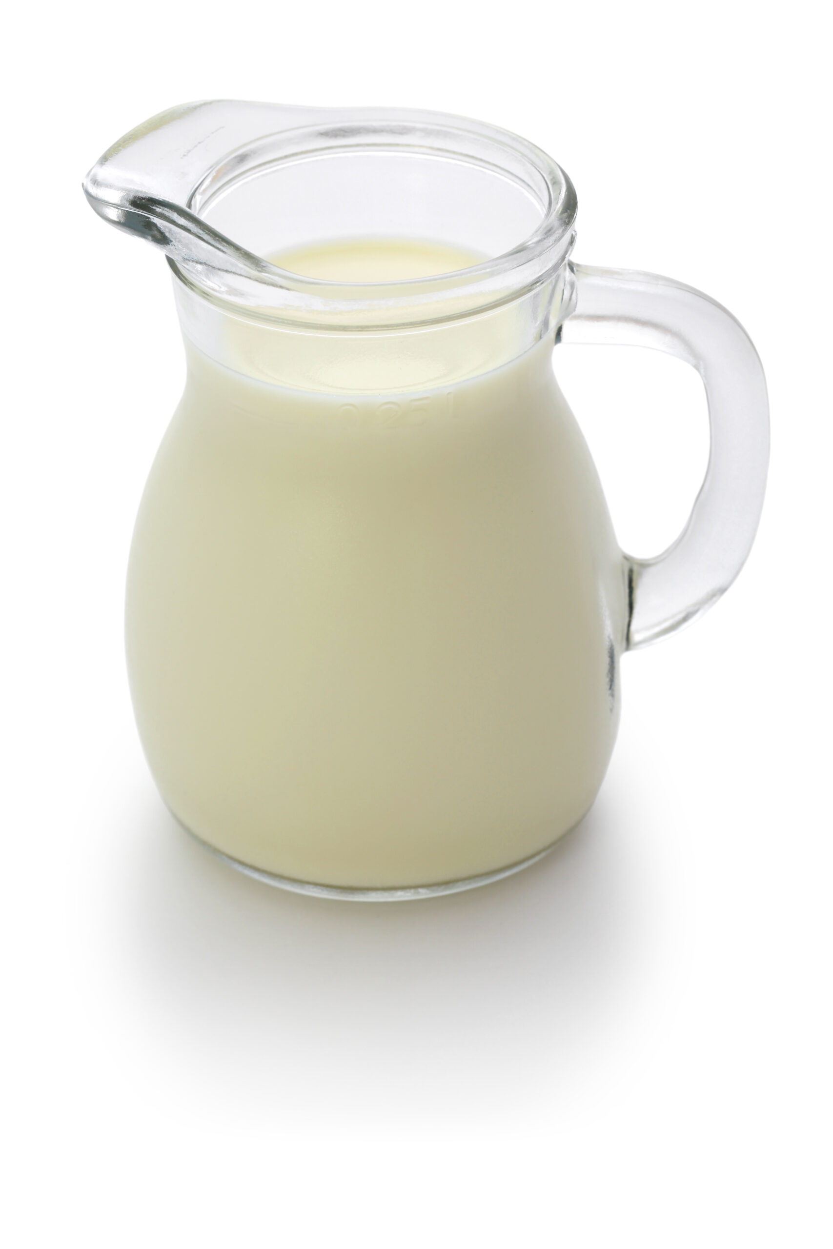 A single jug of buttermilk on a white background.