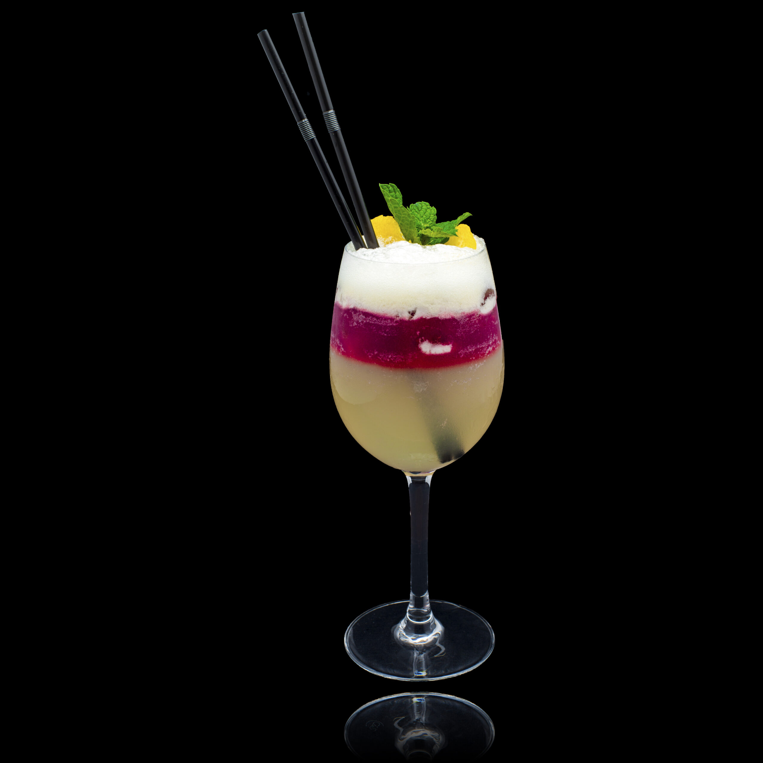 Cocktail,Rainbow, Mimosa A rainbow mimosa on a black background.