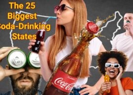 "The 25 Biggest Soda-Drinking States" with a map of the US, people drinking soda, and a bottle of Coke.