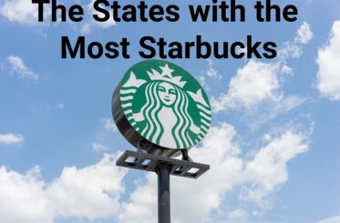 Text reads: "The States with the Most Starbucks" with Starbucks logo and cloudy blue sky as background