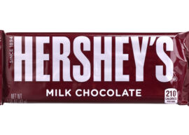 Hershey's candy bar in wrapper.
