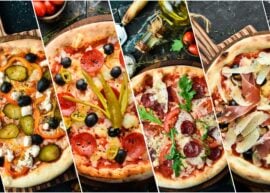Various pizzas with many toppings