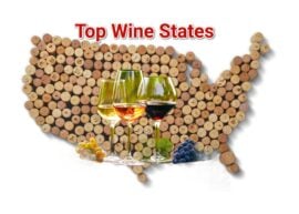 cork map of the US with some wine and "Top Wine States"