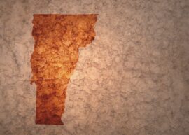 Vermont in brown on a textured background