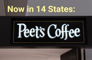 Peet's Coffee logo with the words "Now in 14 States" right above it