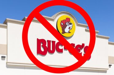 Buc-ee's logo with a "cancel" sign across it