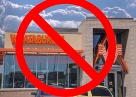 Whataburger restaurant with a big red cancel sign over it