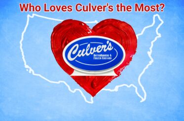 Culver's sign over a red heart and the U.S. map. "Who Loves Culver's the Most?"