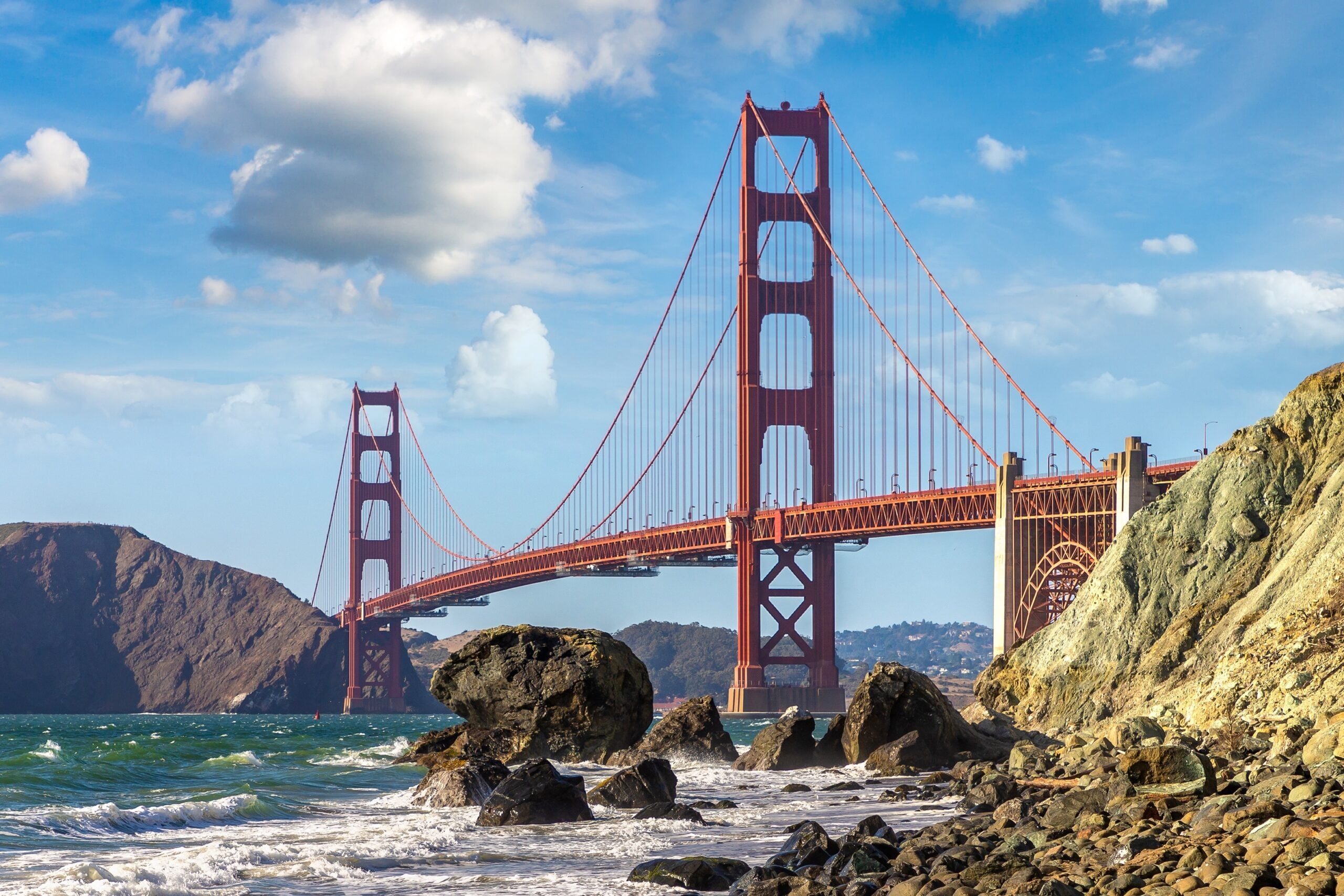 Golden Gate Bridge seen from Marshall Beach in San Francisco, CA.
