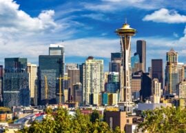 Panoramic view of Seattle,WA, cityscape on a sunny day.