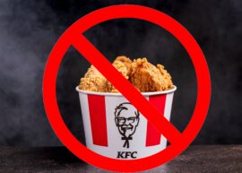 Bucket of KFC chicken with a big red cancel sign over it