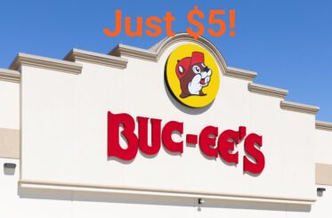 Buc-ee's sign with "Just $5!" written above it in orange text