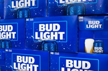 Bud Light cases stacked up on display