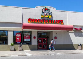Chuck E. Cheese sign on a restaurant