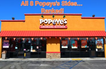 "All 8 Popeye's Sides, Ranked" over a Popeye's restaurant