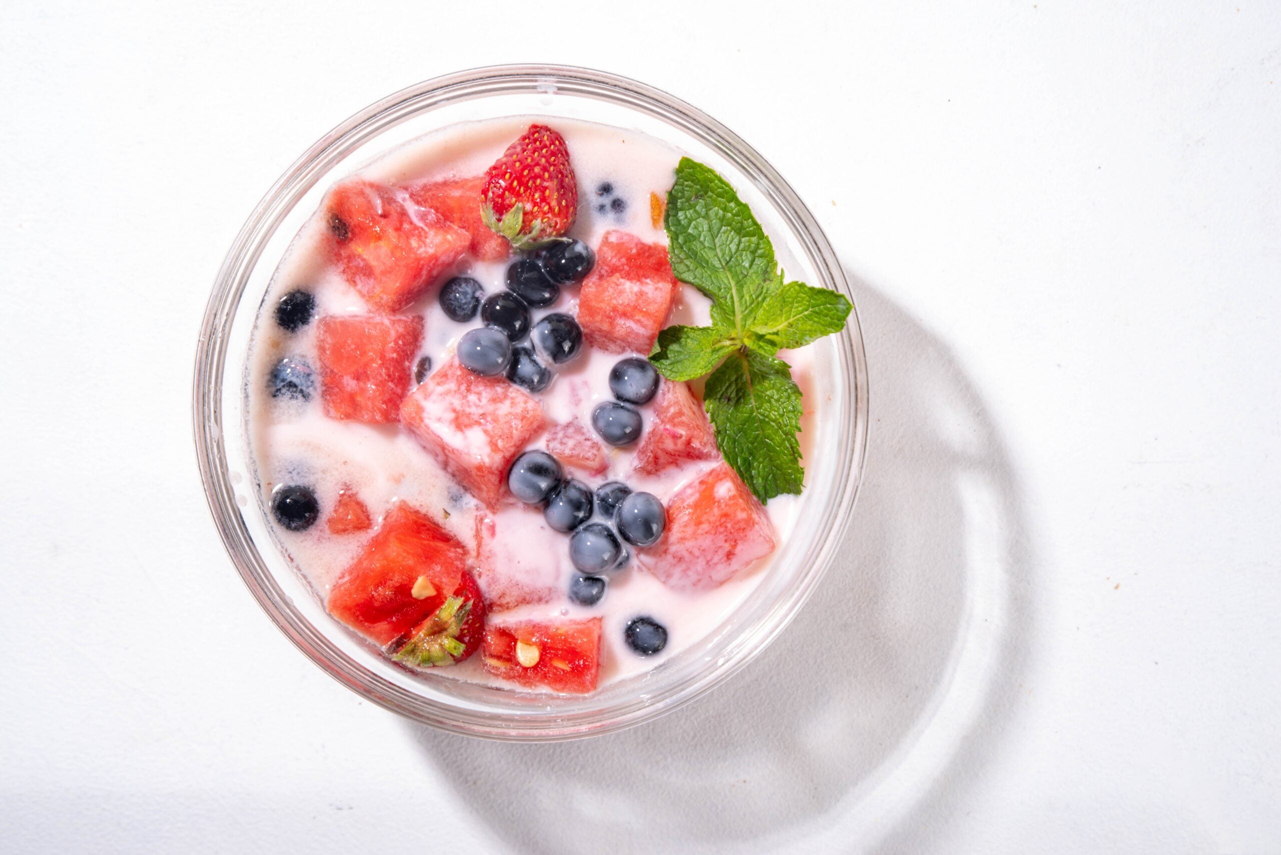Top view of a bowl of Hwachae. 