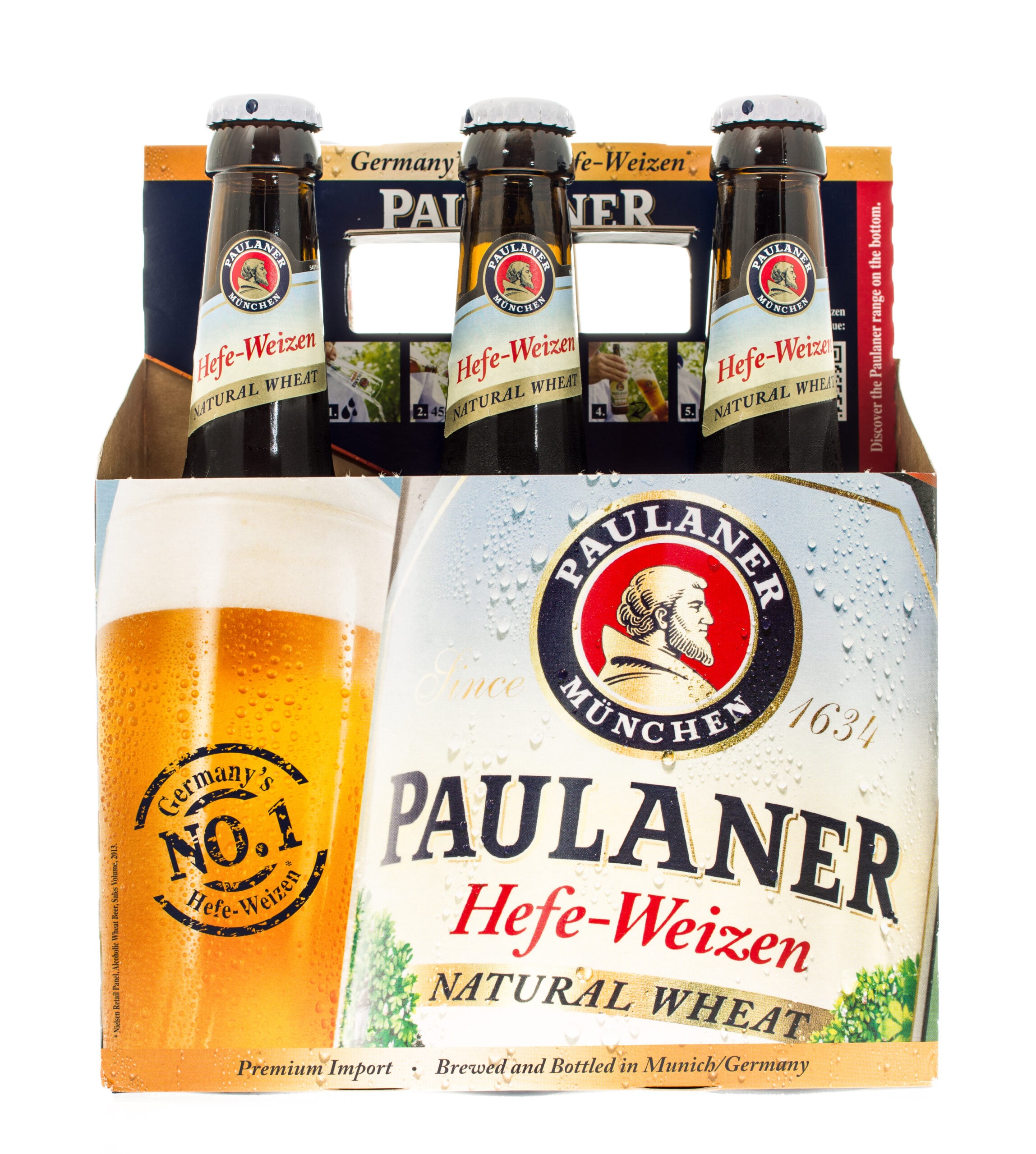 A six pack of Hefeweizen beer.