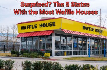 "Surprised? The 5 States With the Most Waffle Houses" over a Waffle House location.