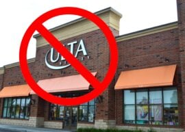 Ulta store with a "no" sign on top