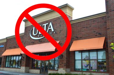 Ulta store with a "no" sign on top