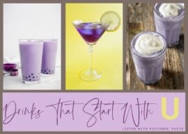 Three images of U-starting drinks. The text reads, "Drinks that start with U, (Listed with pictures, facts)."