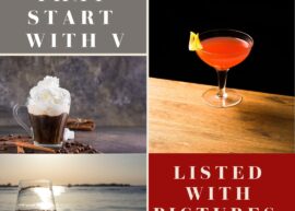 A few V-starting drink images. The text reads, "Drinks that start with V (Listed with pictures, facts)."