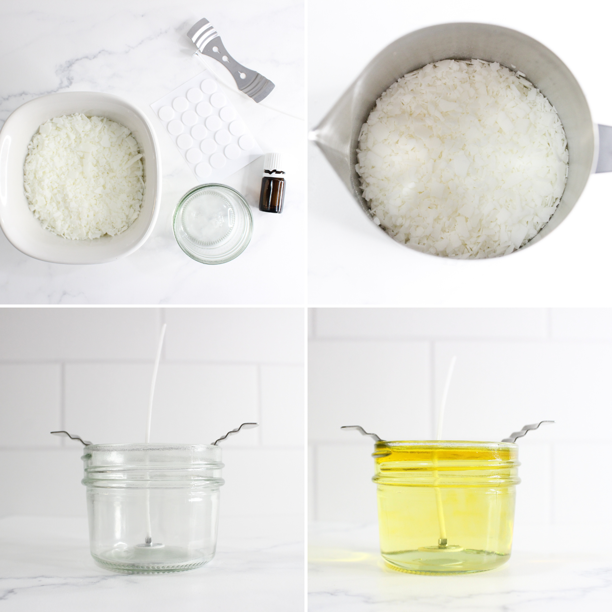 Melted soy wax, melted and poured into a small glass jar.