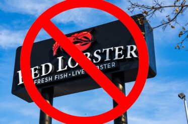 Red Lobster sign with a big red cancel symbol over it