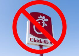 Chick-fil-A sign with a big red cancel symbol over it