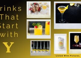 A collection of Y-starting drink framed pictures. The text reads, "Drinks that start with Y (Listed with pictures, facts)."
