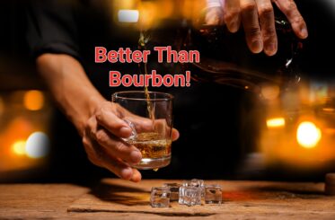 "Better Than Bourbon" with a bartender's hand pouring bourbon into a glass