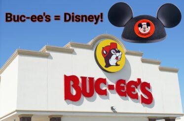 Buc-ee's storefront with Mickey Mouse ears above it and "Buc-ee's = Disney"