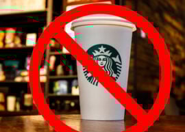 Starbucks cup with a "no" sign over it.