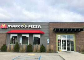 Marco's Pizza sign and restaurant
