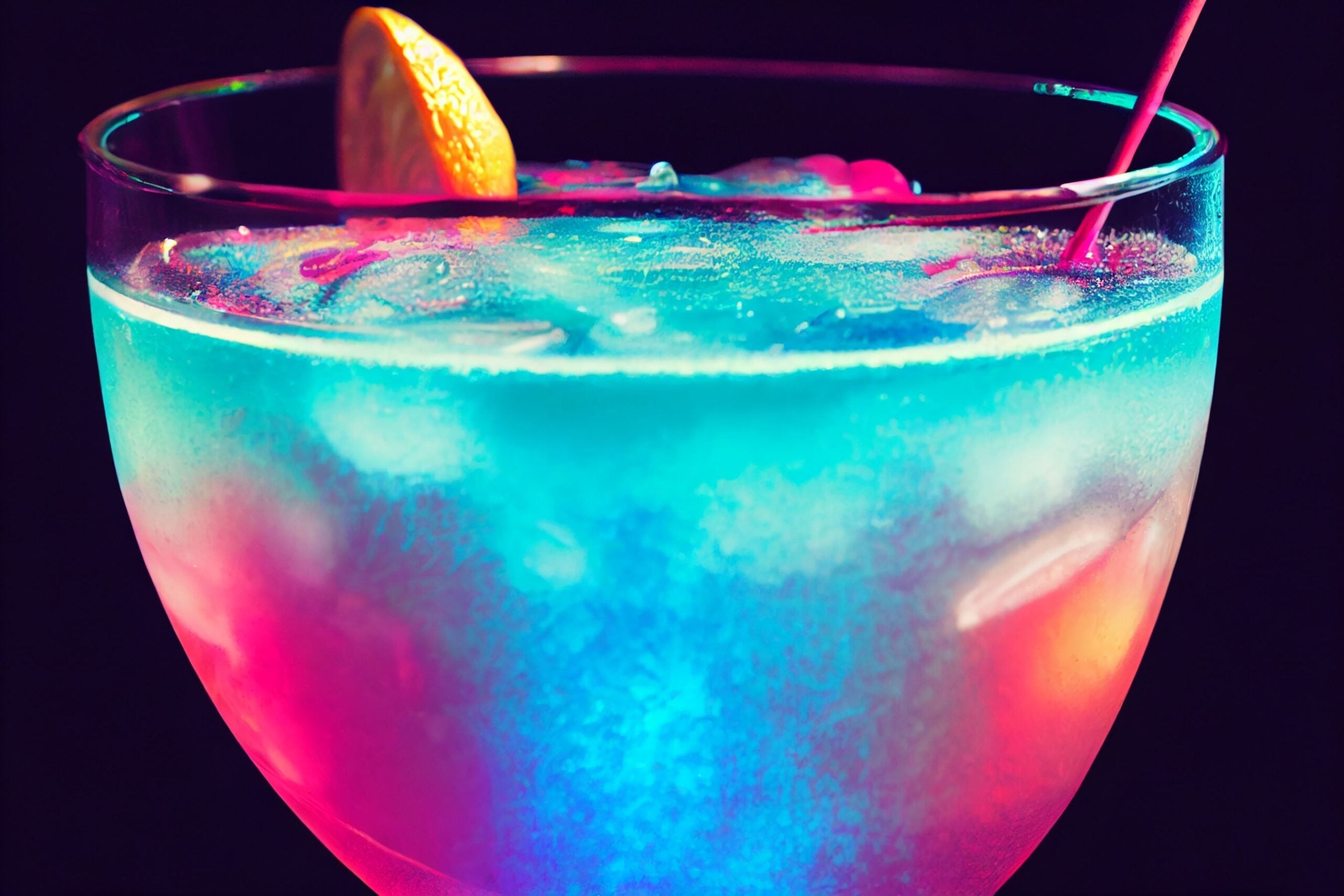 A close-up of a multi-color unicorn Margarita. 