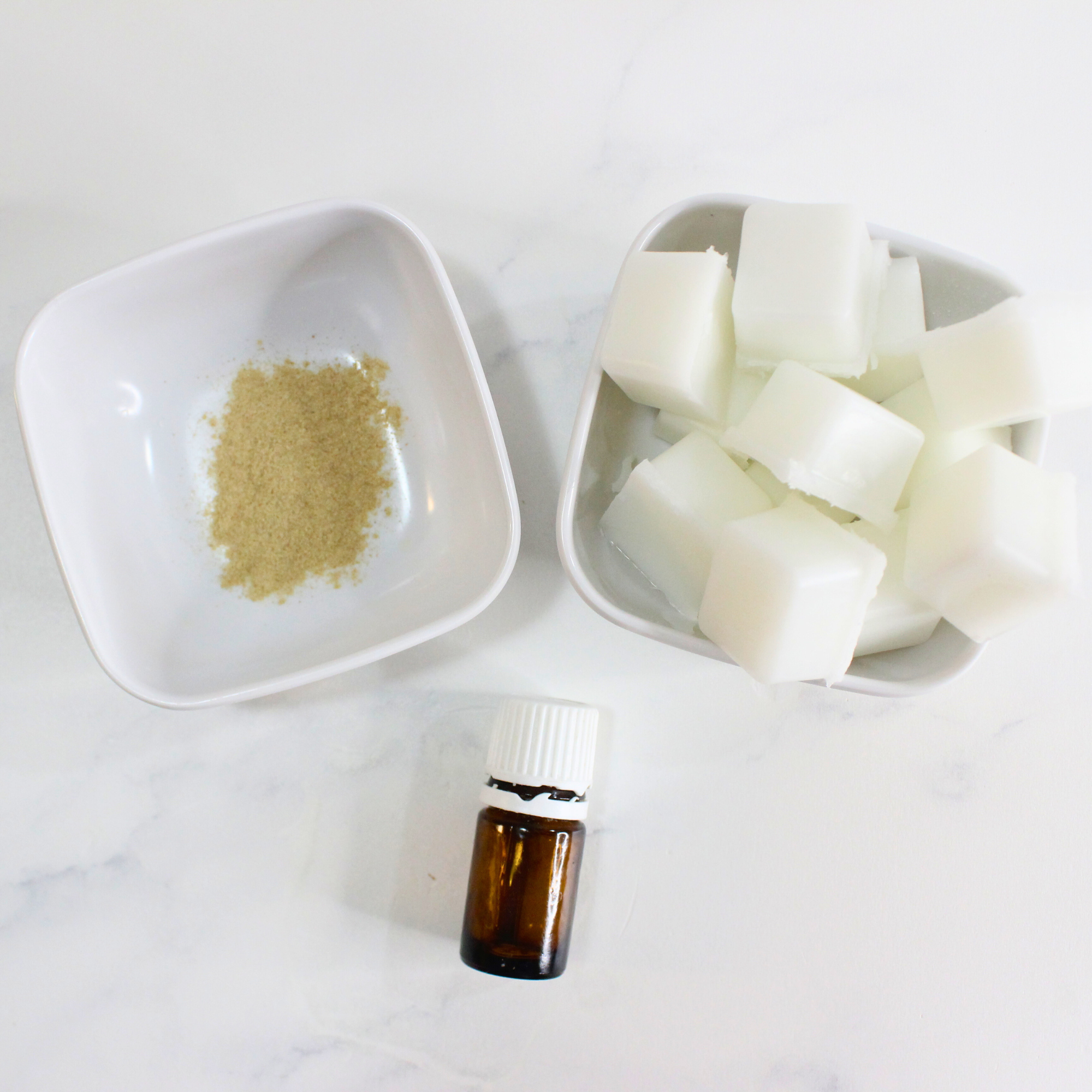 Melt and pour soap base, lime powder, and essential oils.