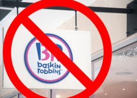 Baskin-Robbins sign with a big red "cancel" symbol over it